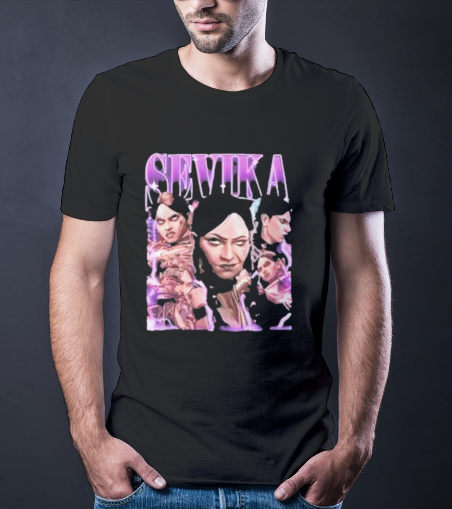 SEVIKA Arane Character Collage Graphic Purple Tones T-Shirt