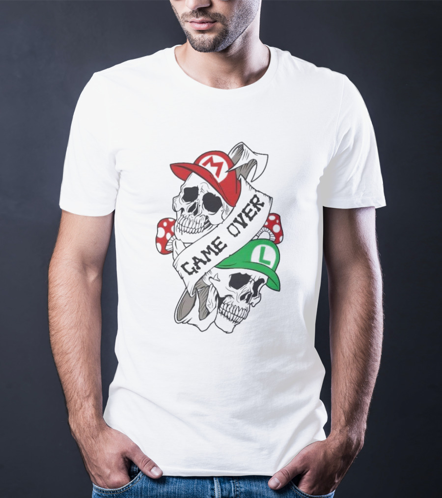 Game Over Skull M L Gaming Mushroom T-Shirt