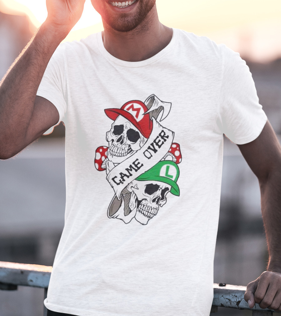 Game Over Skull M L Gaming Mushroom T-Shirt