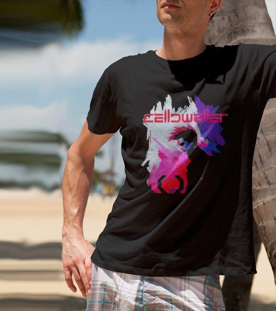 Celldweller The Sentinel Neon Abstract Portrait With Geometric Accent T-Shirt