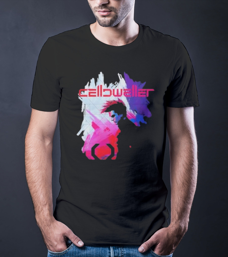 Celldweller The Sentinel Neon Abstract Portrait With Geometric Accent T-Shirt