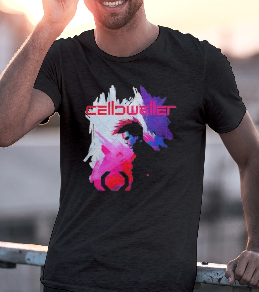 Celldweller The Sentinel Neon Abstract Portrait With Geometric Accent T-Shirt