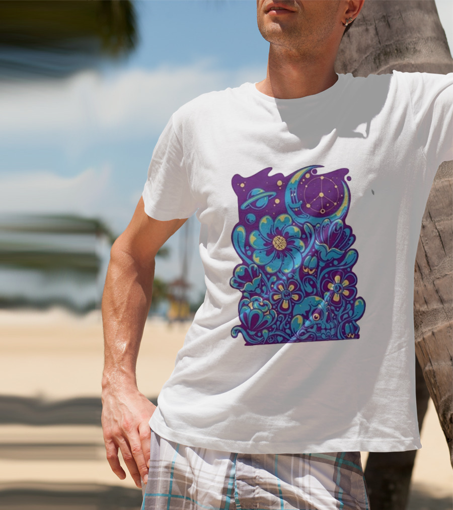 Zazz Corp White Cosmic Floral Planets Constellation T-Shirt