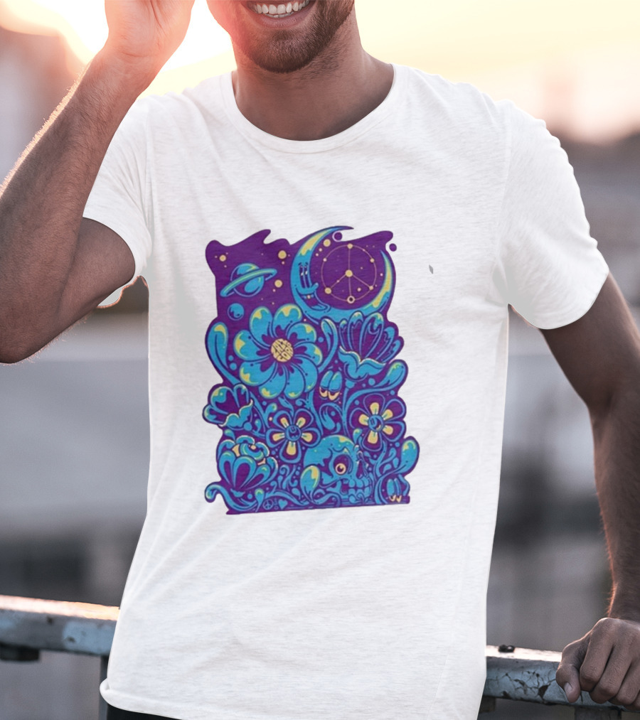Zazz Corp White Cosmic Floral Planets Constellation T-Shirt