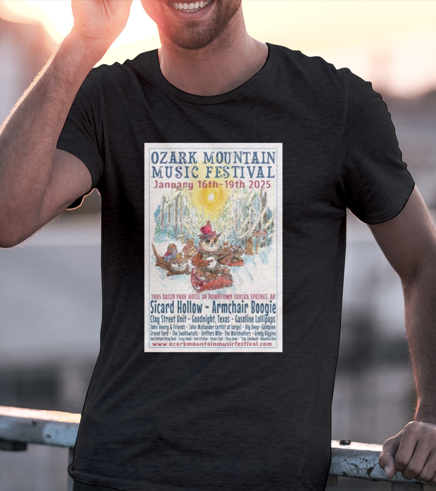 Ozark Mountain Music Festival January 16-19 2025 Eureka Springs AR Featuring Sicard Hollow And Armchair Boogie T-Shirt