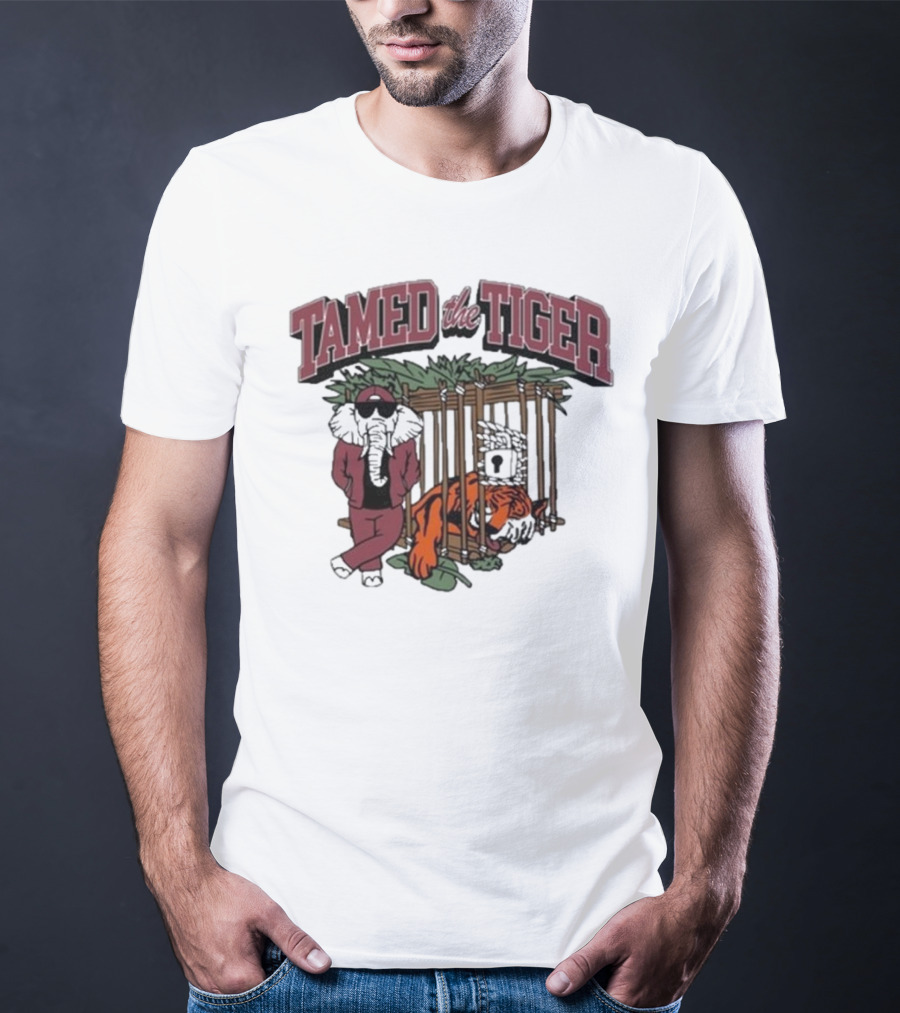 Tamed The Tiger Alabama Football Rivalry Elephant And Caged Tiger T-Shirt