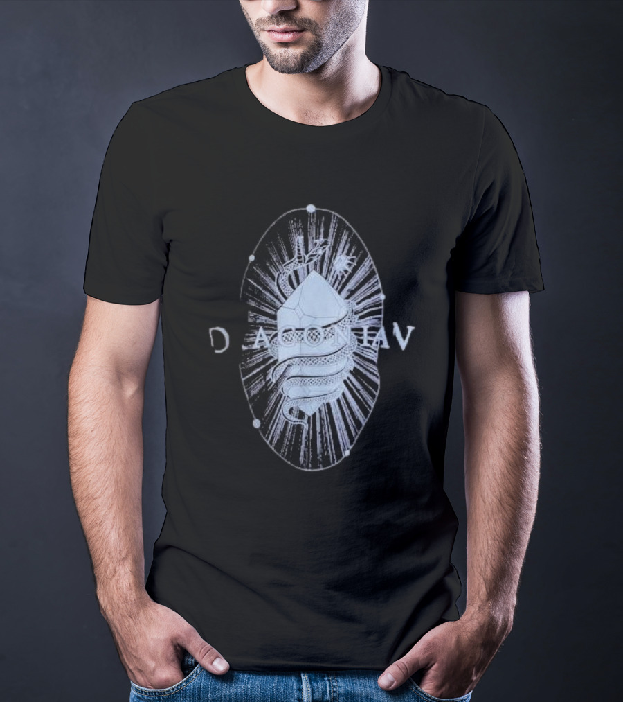 Draconian Snake Emerging From Geometric Shield With Radiant Energy T-Shirt