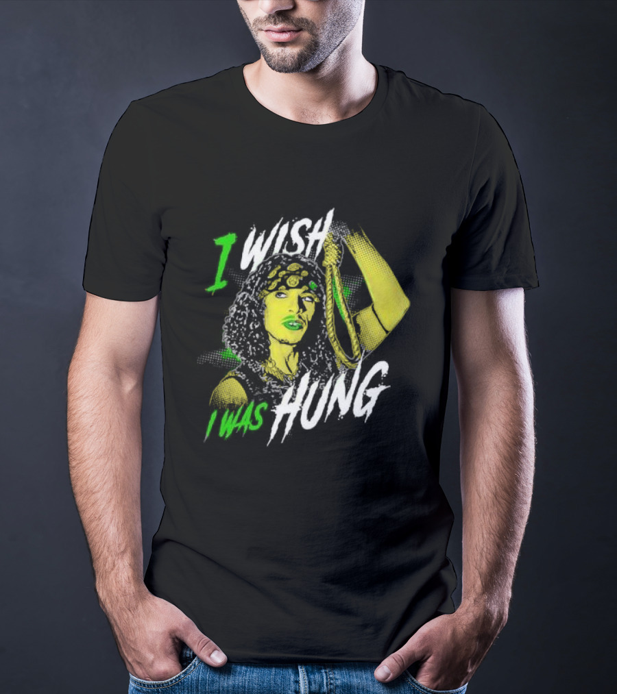 I Wish I Was Hung Retro Pop Art Style Green-Tinted Figure Holding Rope T-Shirt