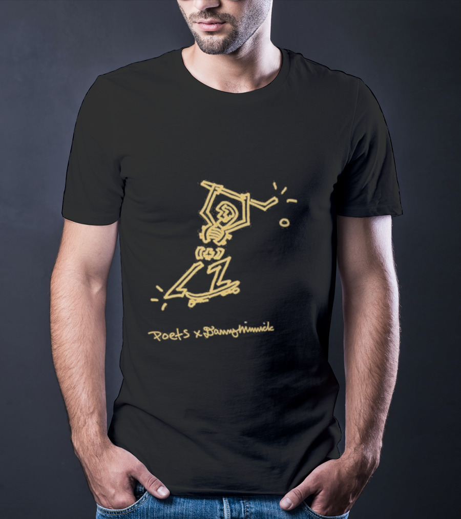 Poets X Danny Minnick Skateboard Skeleton Gold Print T-Shirt