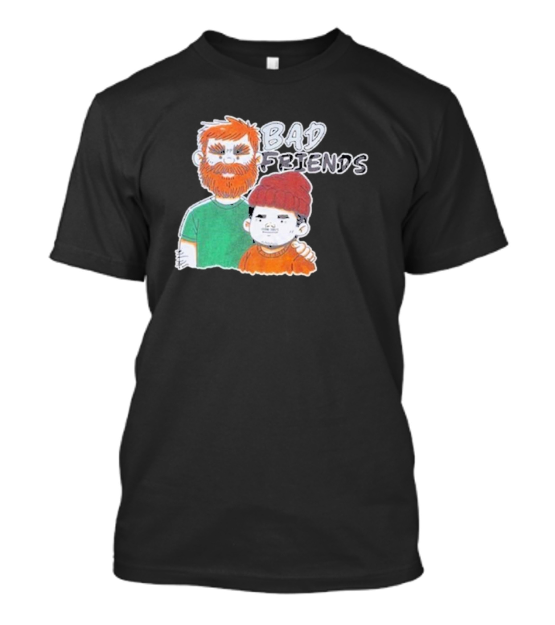 Bad Friends Cartoon Characters With Beard And Beanie T-Shirt