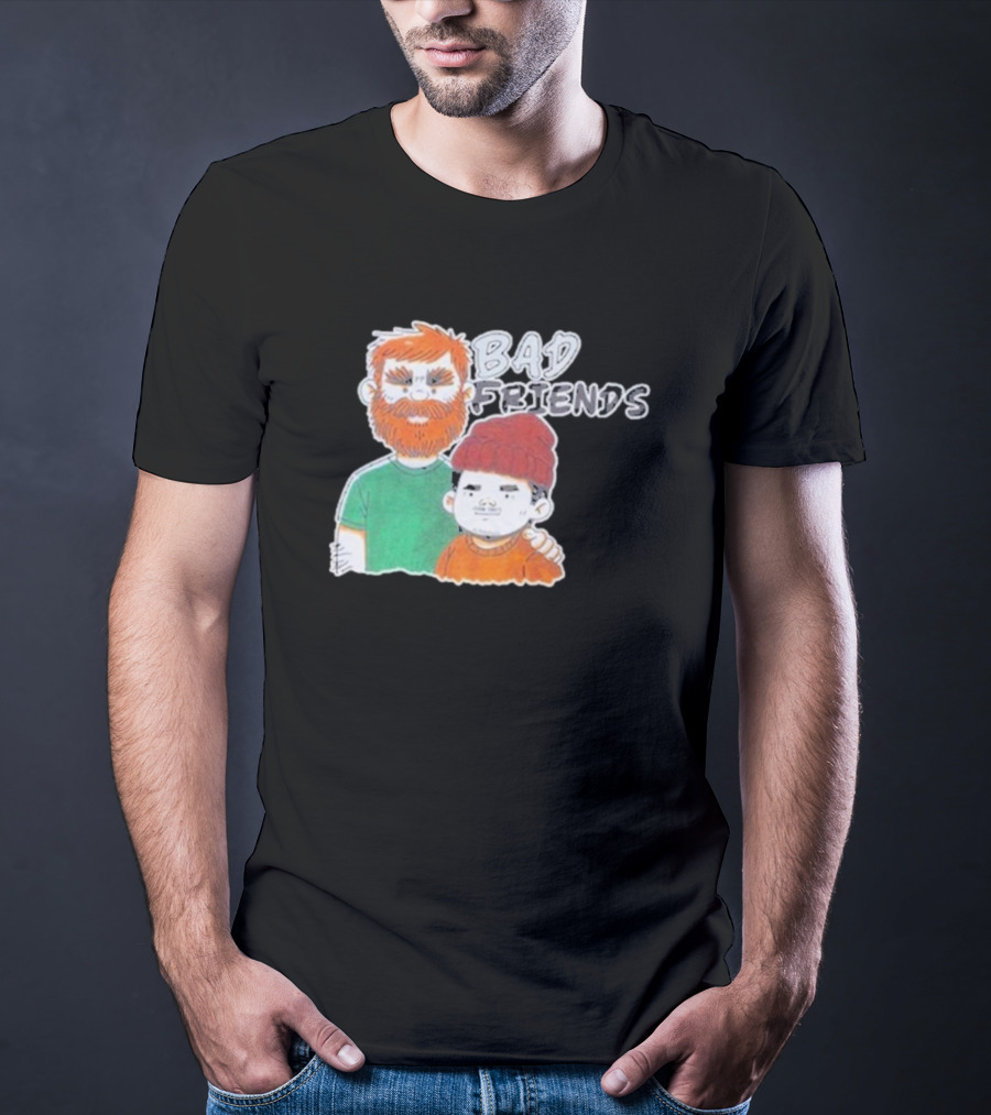 Bad Friends Cartoon Characters With Beard And Beanie T-Shirt