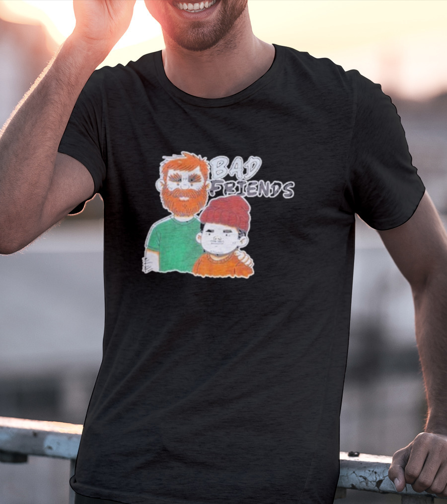 Bad Friends Cartoon Characters With Beard And Beanie T-Shirt