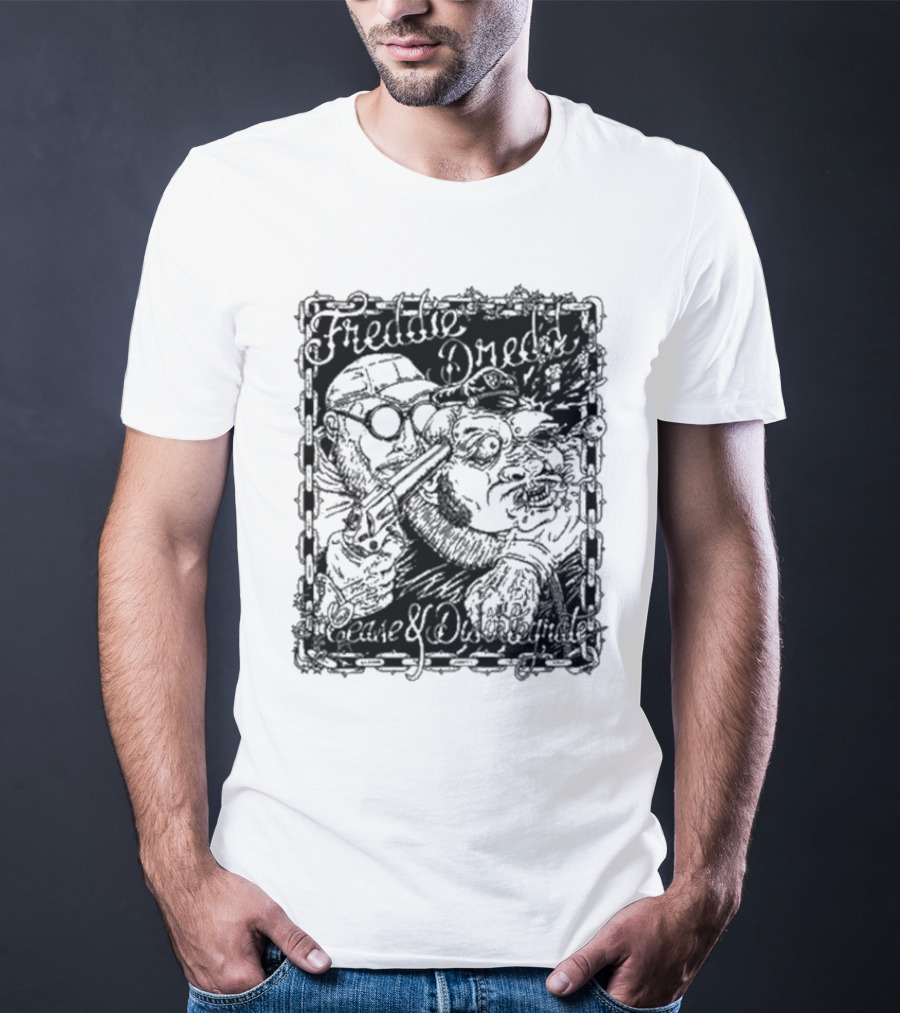 Freddie Dredd Cease And Disintegrate Chain Border Gun T-Shirt
