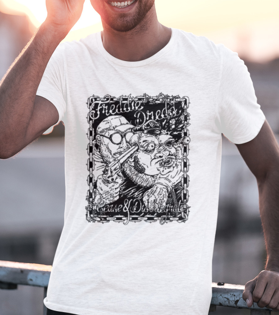 Freddie Dredd Cease And Disintegrate Chain Border Gun T-Shirt