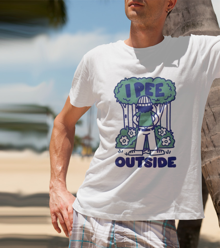 I Pee Outside Camper Cartoon In Forest Surrounded By Trees And Flowers T-Shirt
