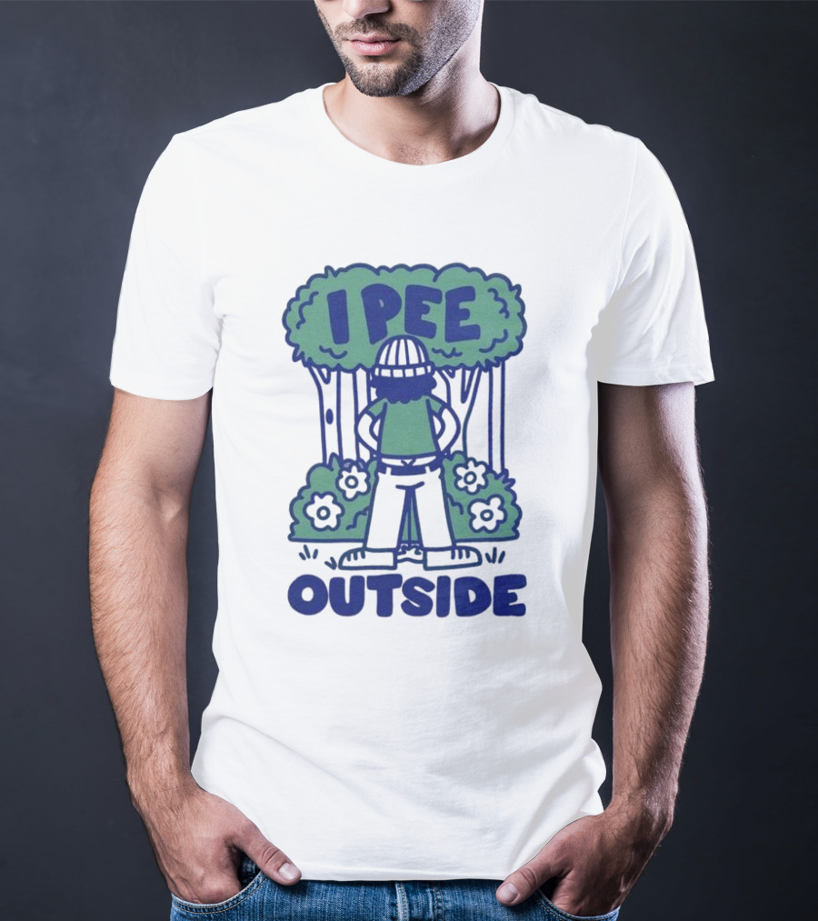 I Pee Outside Camper Cartoon In Forest Surrounded By Trees And Flowers T-Shirt