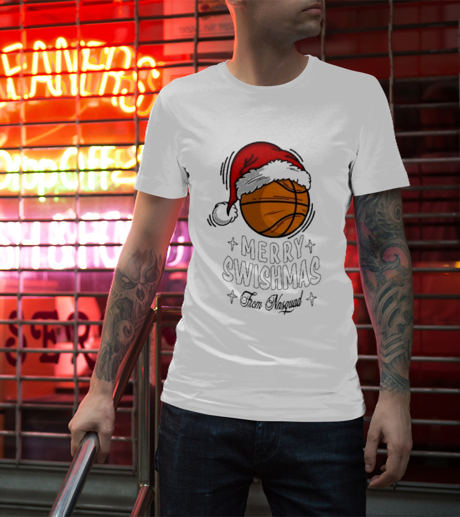 Merry Swishmas From Nnsquad Basketball Santa Hat T-Shirt