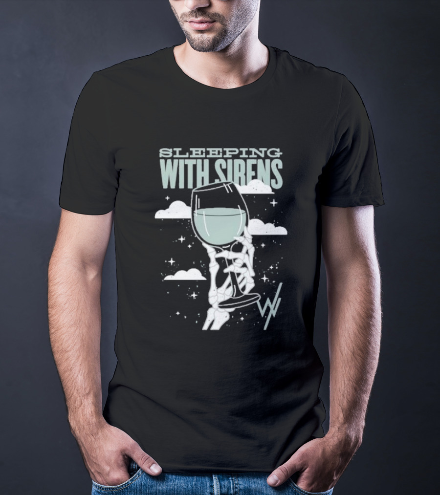 Sleeping With Sirens Skeleton Hand Wine Glass Clouds T-Shirt