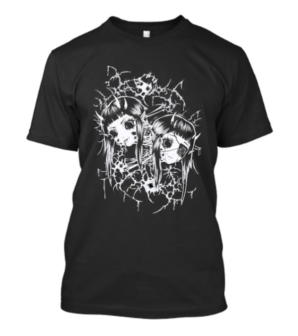 Split Pinku Kult Dual Haunting Eye Merged Aesthetic T-Shirt