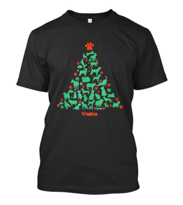 ASPCA Christmas Tree Made Of Animal Silhouettes And Paw Prints T-Shirt