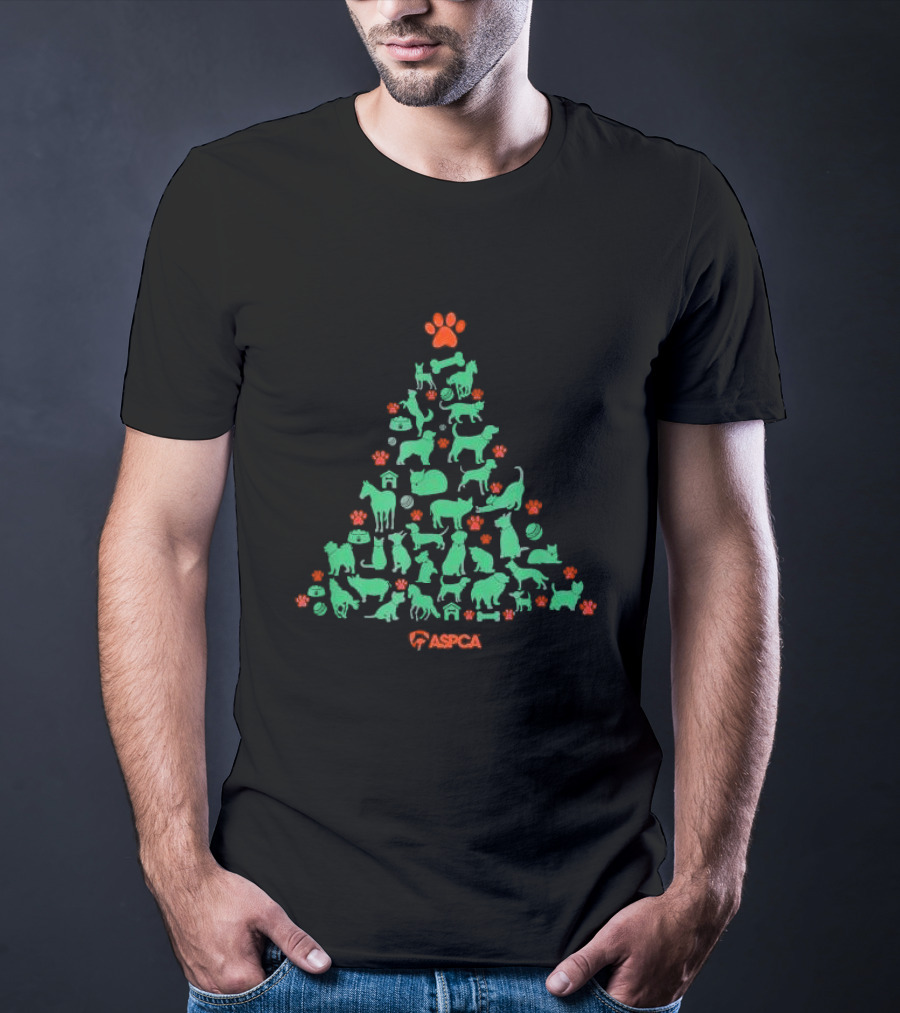ASPCA Christmas Tree Made Of Animal Silhouettes And Paw Prints T-Shirt