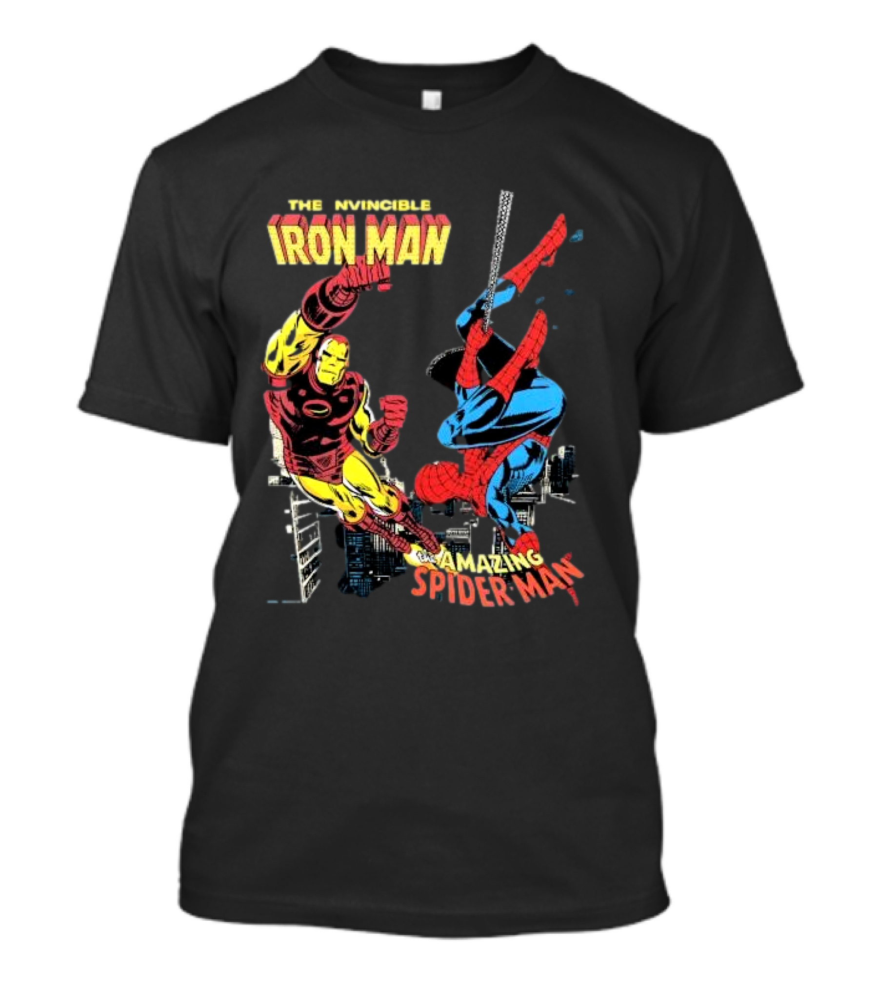 The Invincible Iron Man And The Amazing Spider-Man Showdown In The City T-Shirt