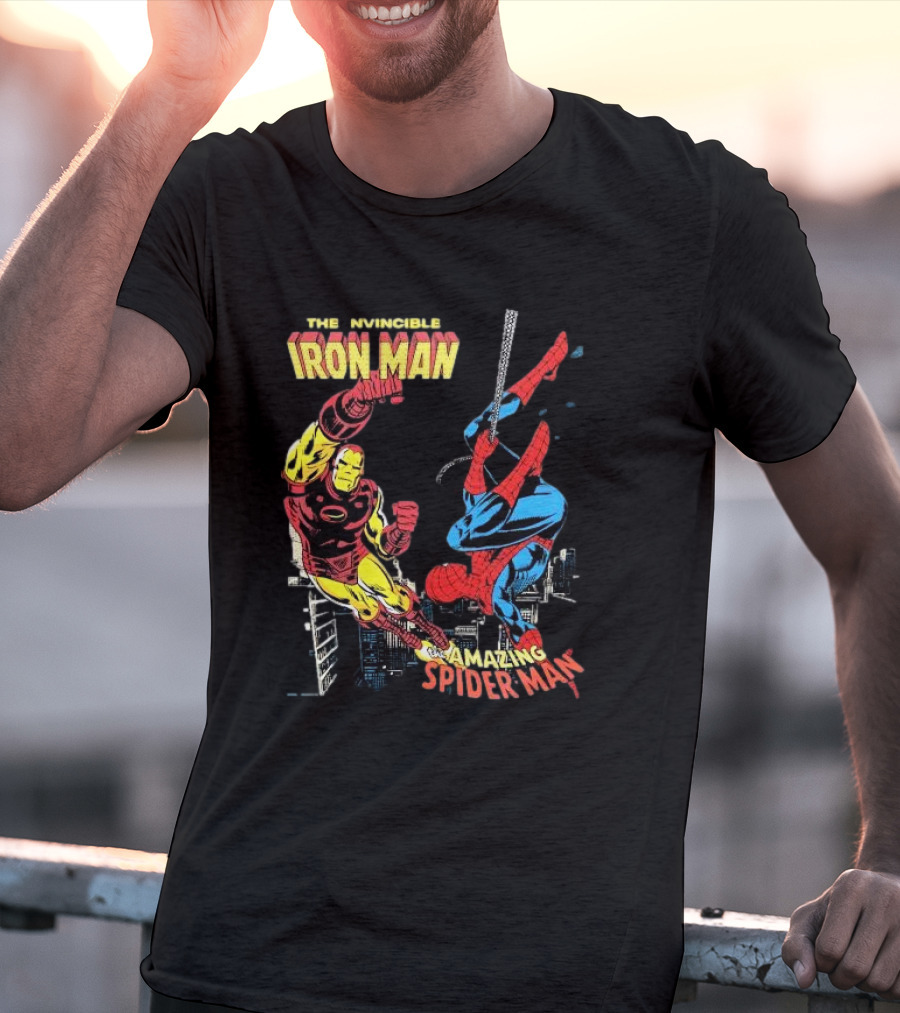 The Invincible Iron Man And The Amazing Spider-Man Showdown In The City T-Shirt