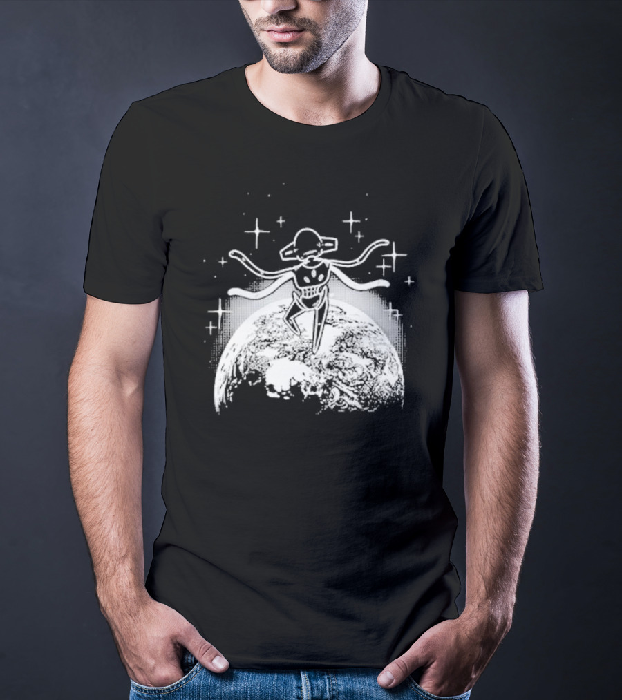 Snacky Boy Deoxys Floating Above Earth With Stars T-Shirt