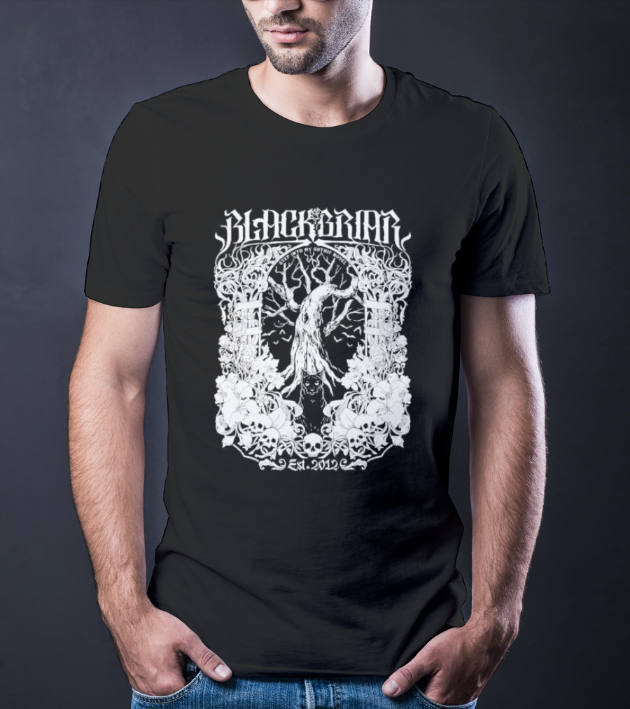 Blackbriar Gothic Novel Est. 2012 Tree Skulls Floral T-Shirt