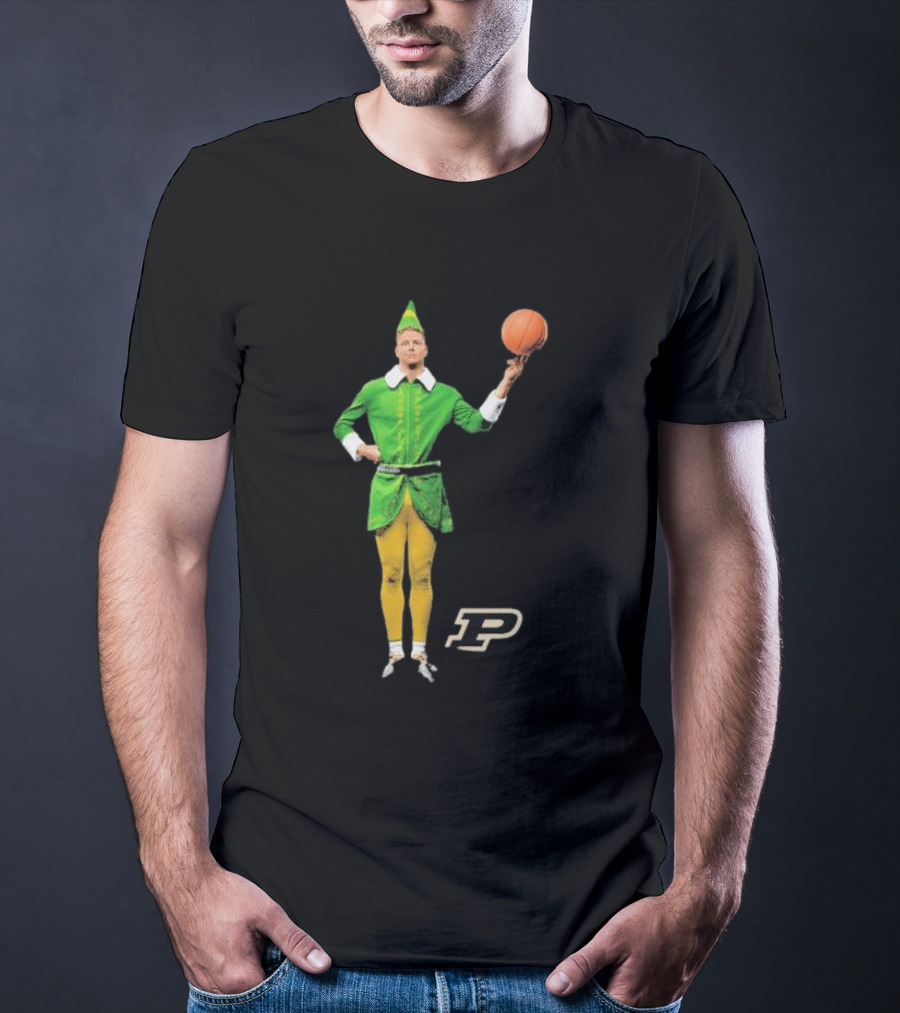 Caleb The Elf Purdue Boilermakers Basketball Elf Holding Basketball With Purdue T-Shirt