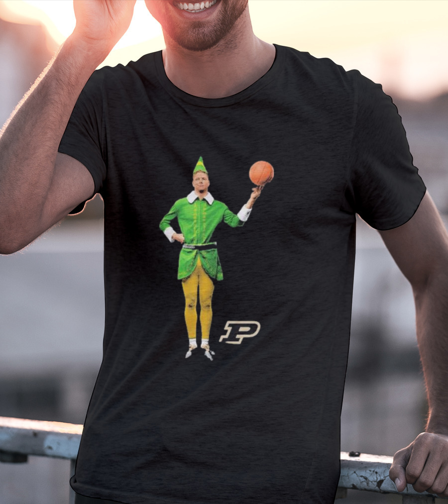 Caleb The Elf Purdue Boilermakers Basketball Elf Holding Basketball With Purdue T-Shirt