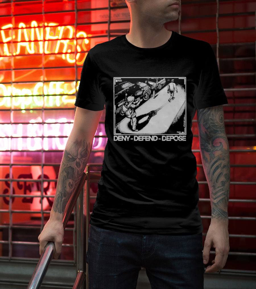 Deny Defend Depose Punk With A Camera Street Confrontation Scene T-Shirt
