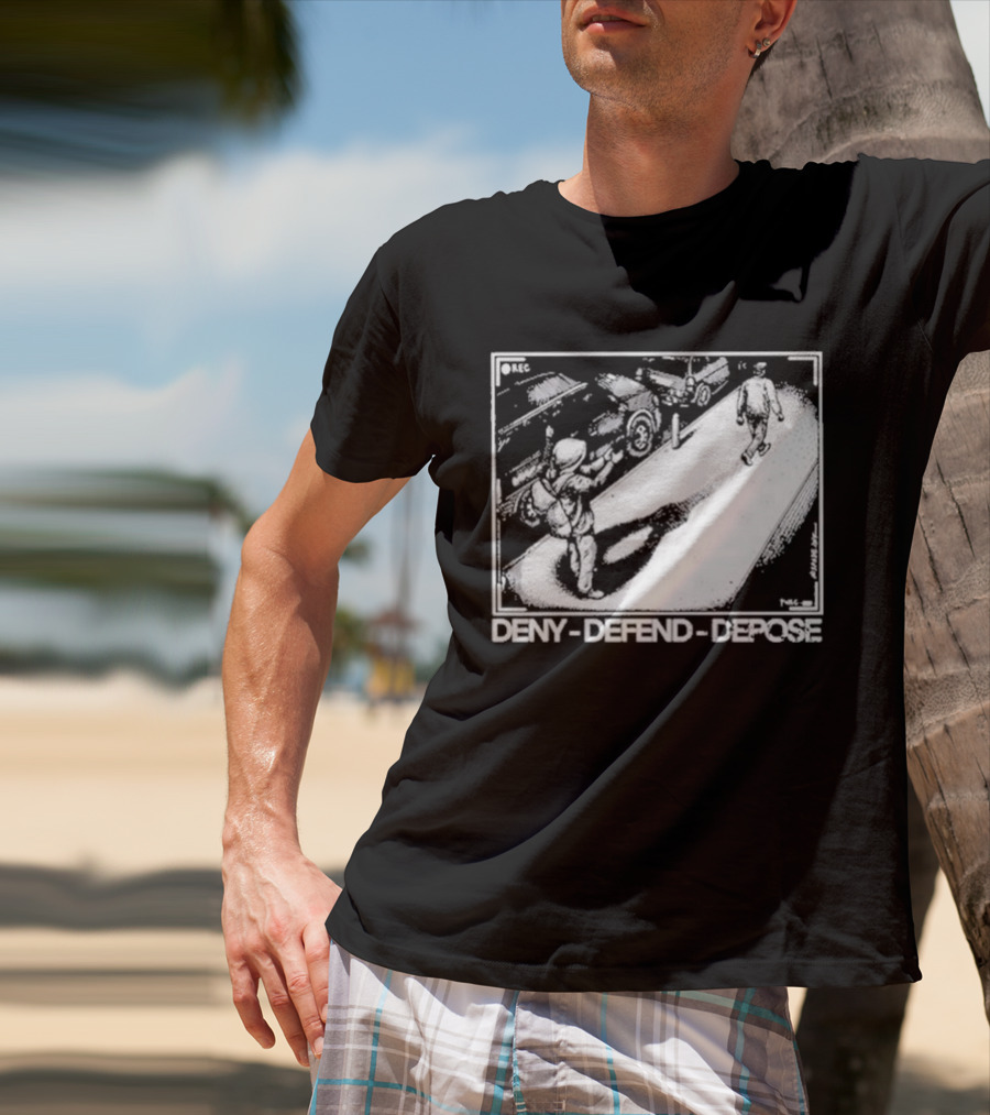 Deny Defend Depose Punk With A Camera Street Confrontation Scene T-Shirt