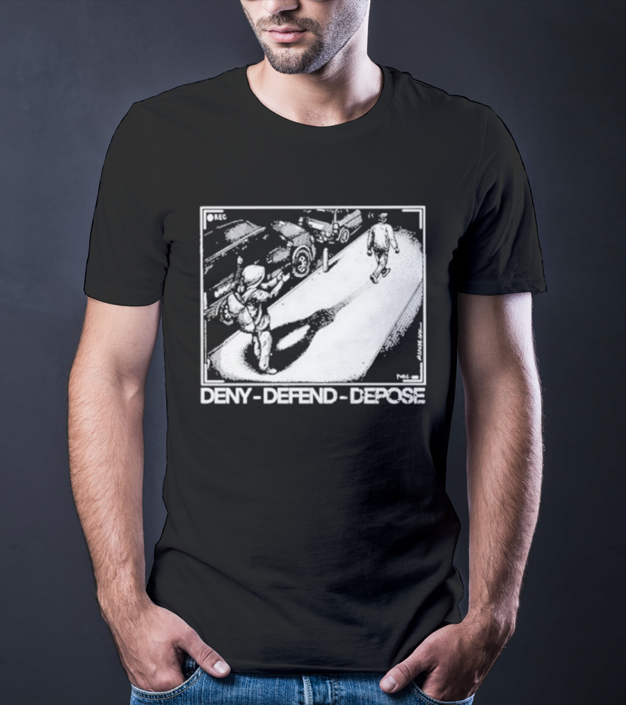 Deny Defend Depose Punk With A Camera Street Confrontation Scene T-Shirt