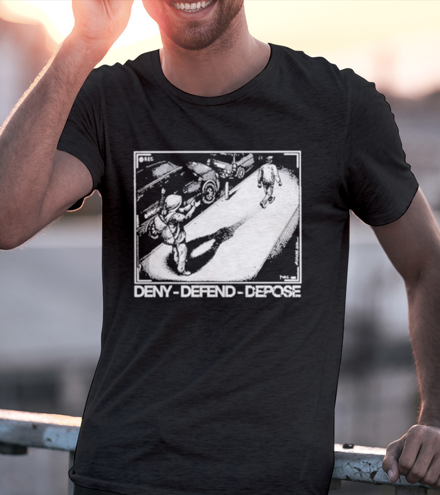 Deny Defend Depose Punk With A Camera Street Confrontation Scene T-Shirt