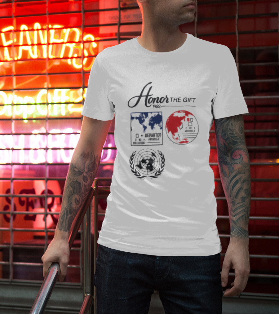Honor The Gift 1988 Departed Collection Archive-2 World Map And Globe Symbols T-Shirt
