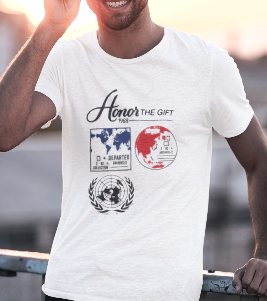 Honor The Gift 1988 Departed Collection Archive-2 World Map And Globe Symbols T-Shirt