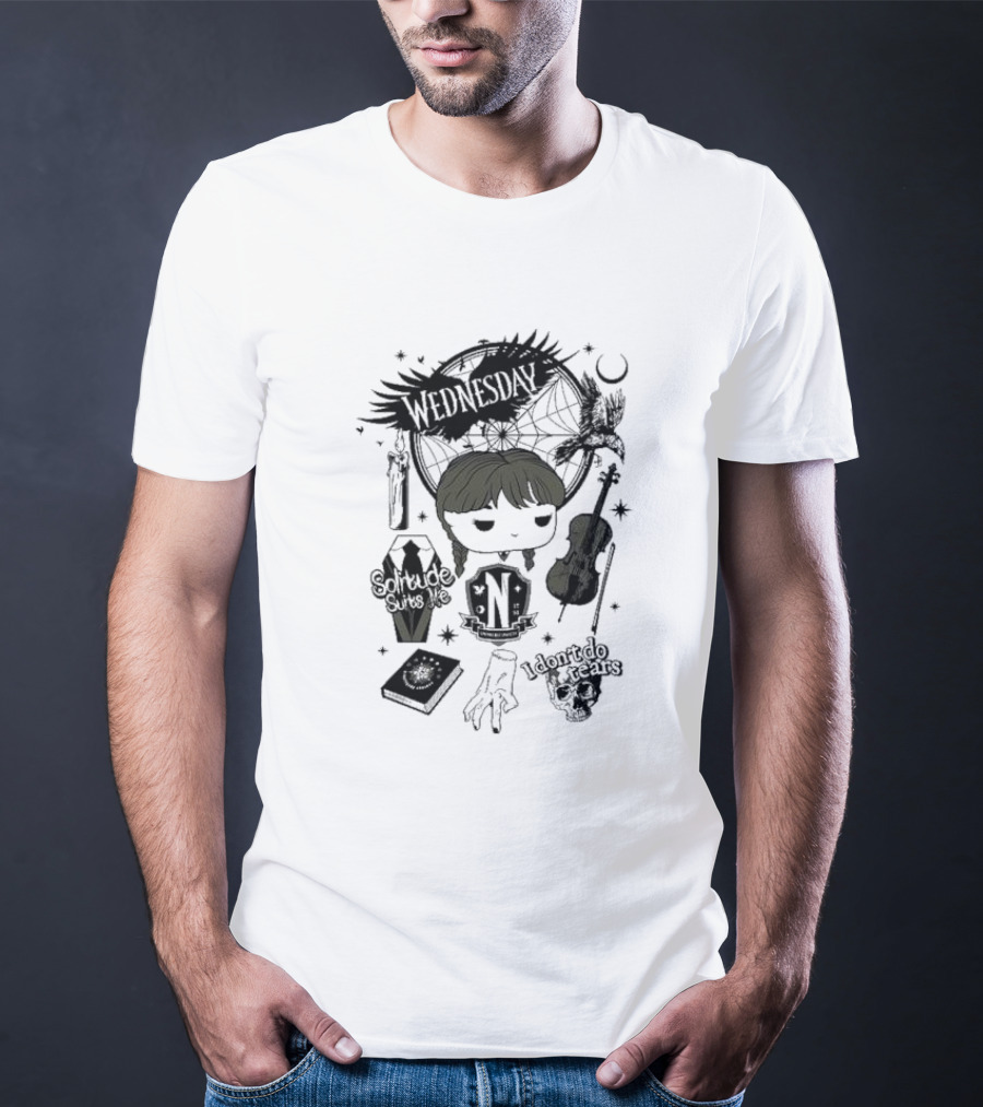 Wednesday Solitude Suits Me I Don’t Do Tears Violin Gothic Style Fan T-Shirt