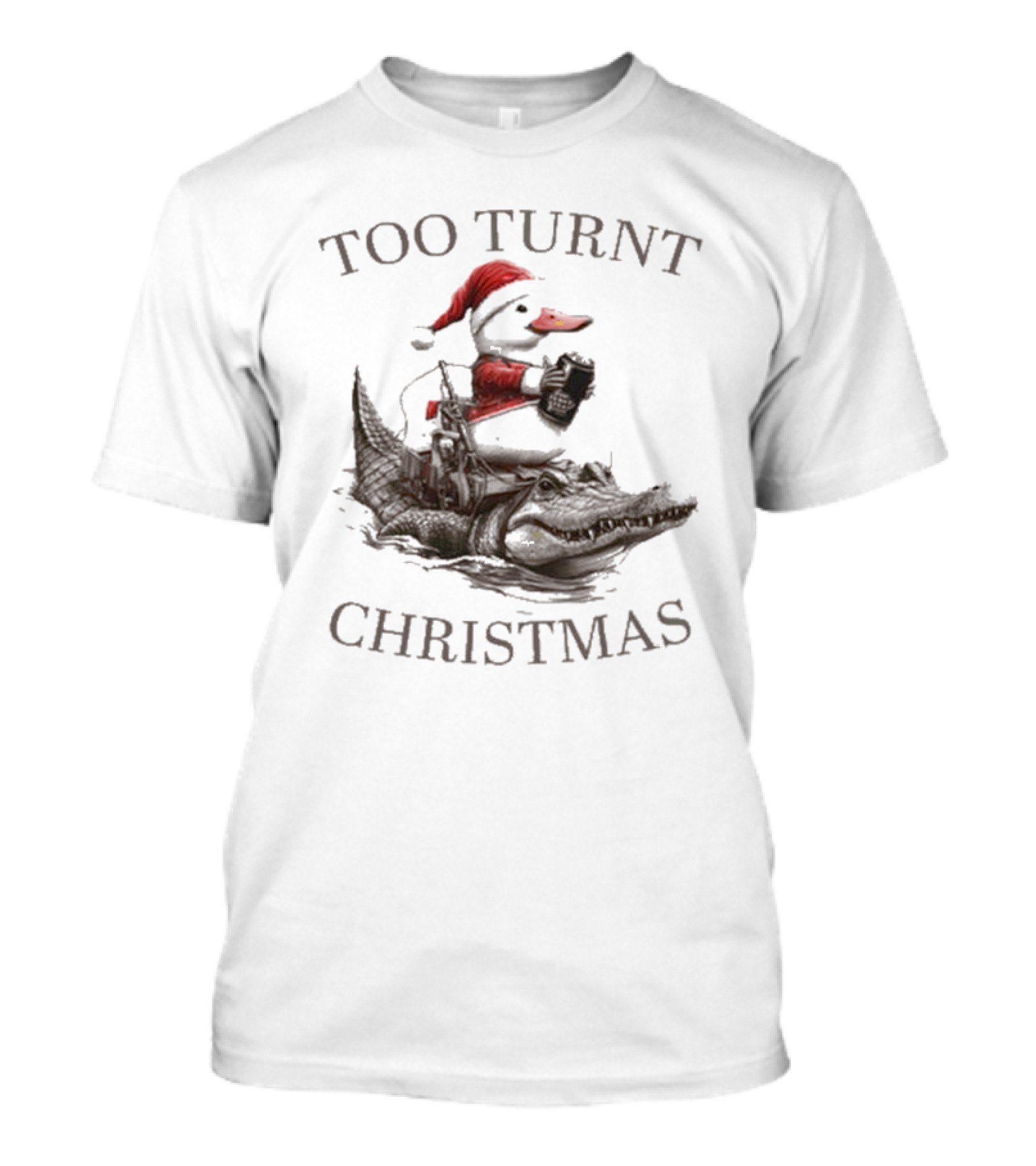 Too Turnt Christmas Santa Duck Riding Alligator T-Shirt