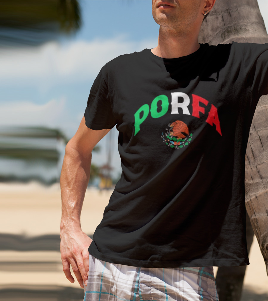 PORFA Mexican Flag Colors With Eagle Emblem T-Shirt