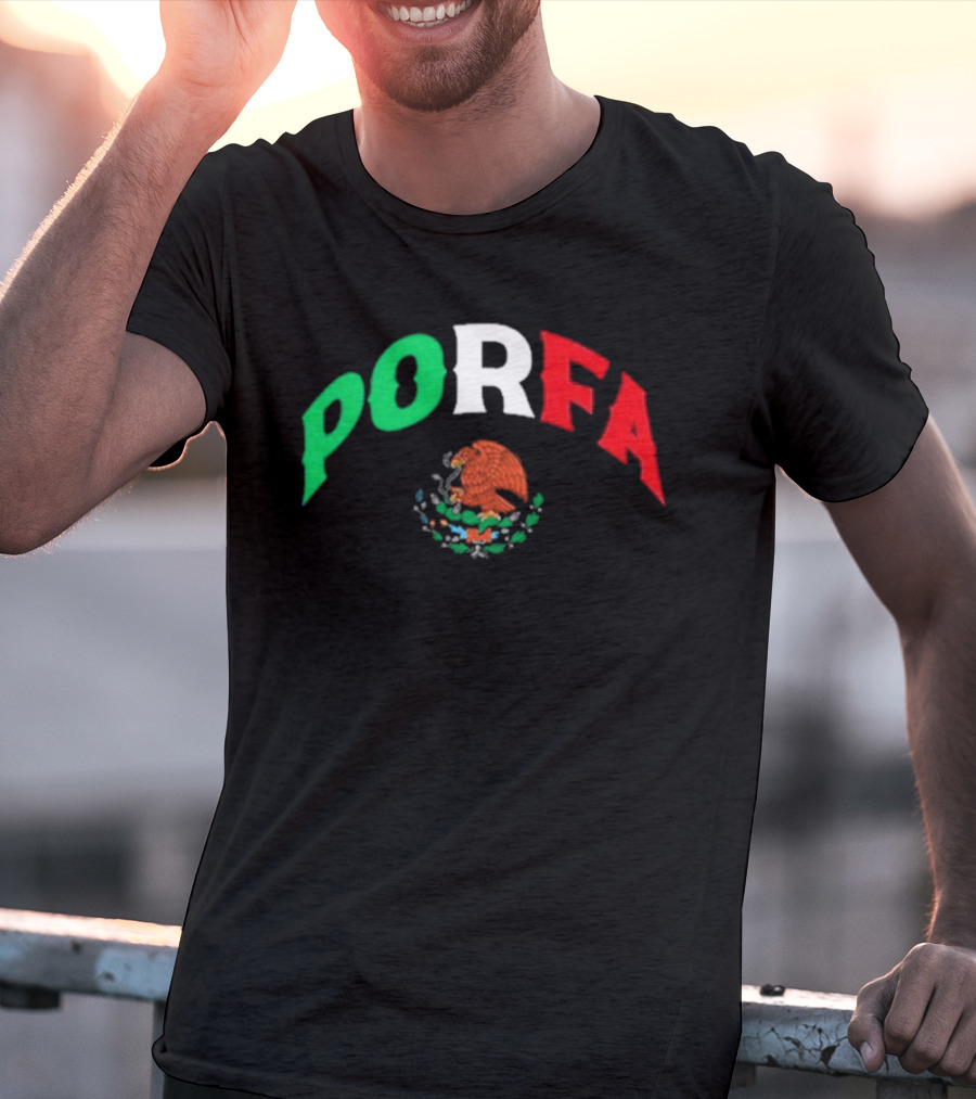 PORFA Mexican Flag Colors With Eagle Emblem T-Shirt