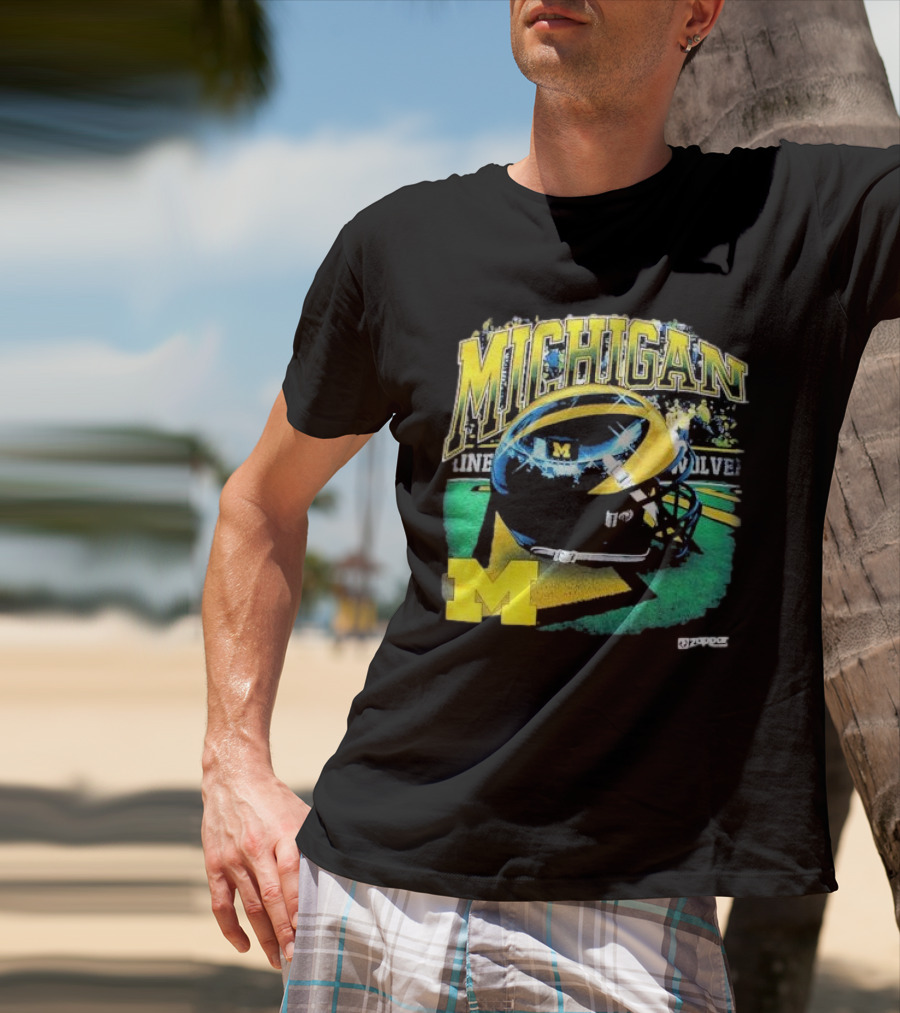 Michigan Wolverines Vintage Arch Shiny Football Helmet NCAA T-Shirt