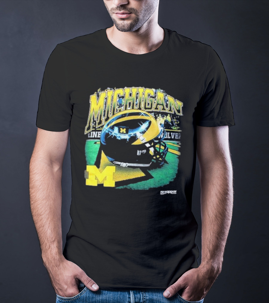 Michigan Wolverines Vintage Arch Shiny Football Helmet NCAA T-Shirt
