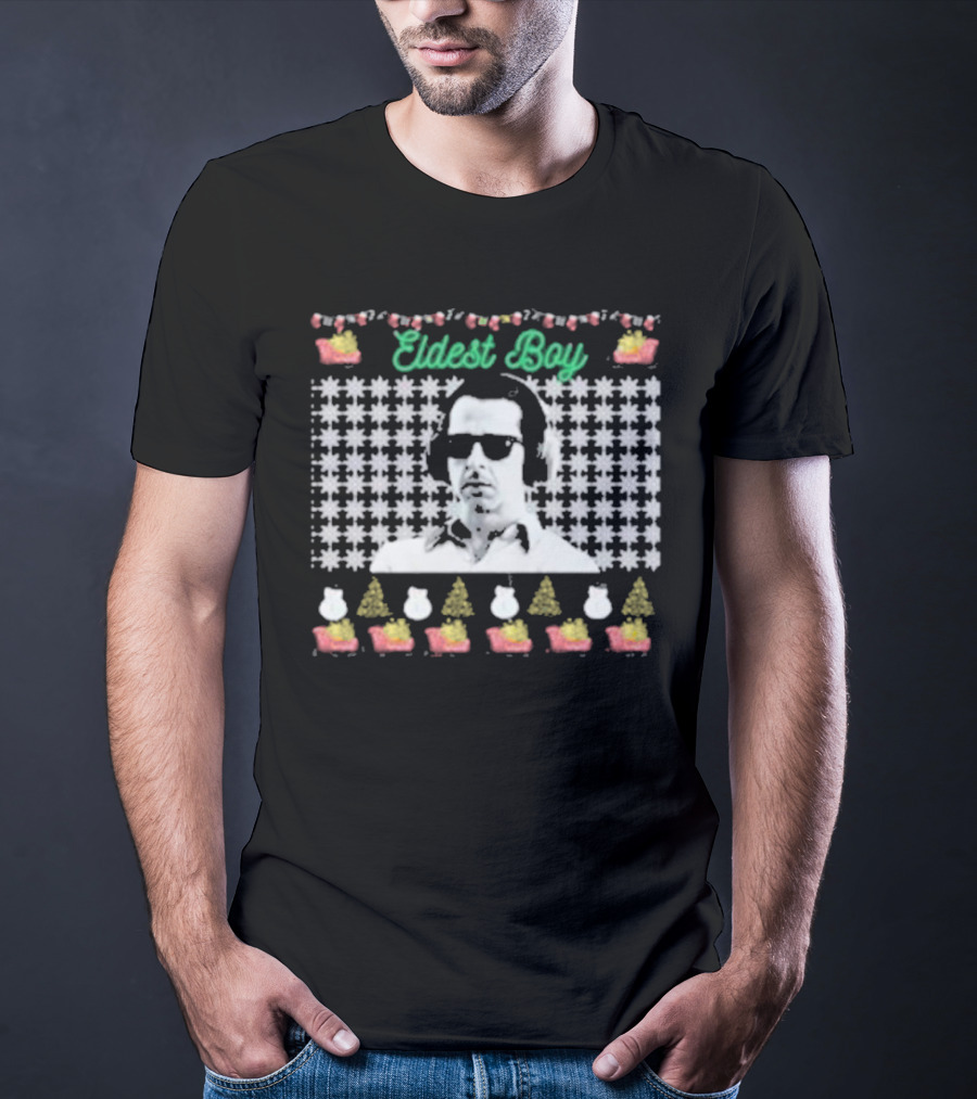 Kendall Roy Eldest Boy Ugly Christmas Sweater Design With Santa Hats And Trees T-Shirt