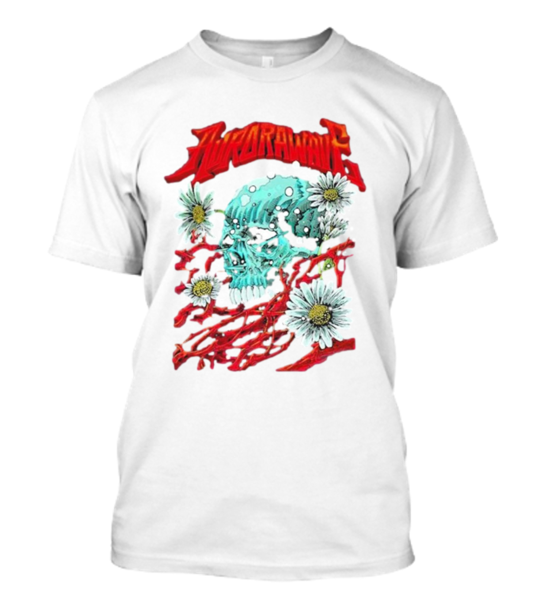AuroraWave Skull Daisy Red Vines T-Shirt