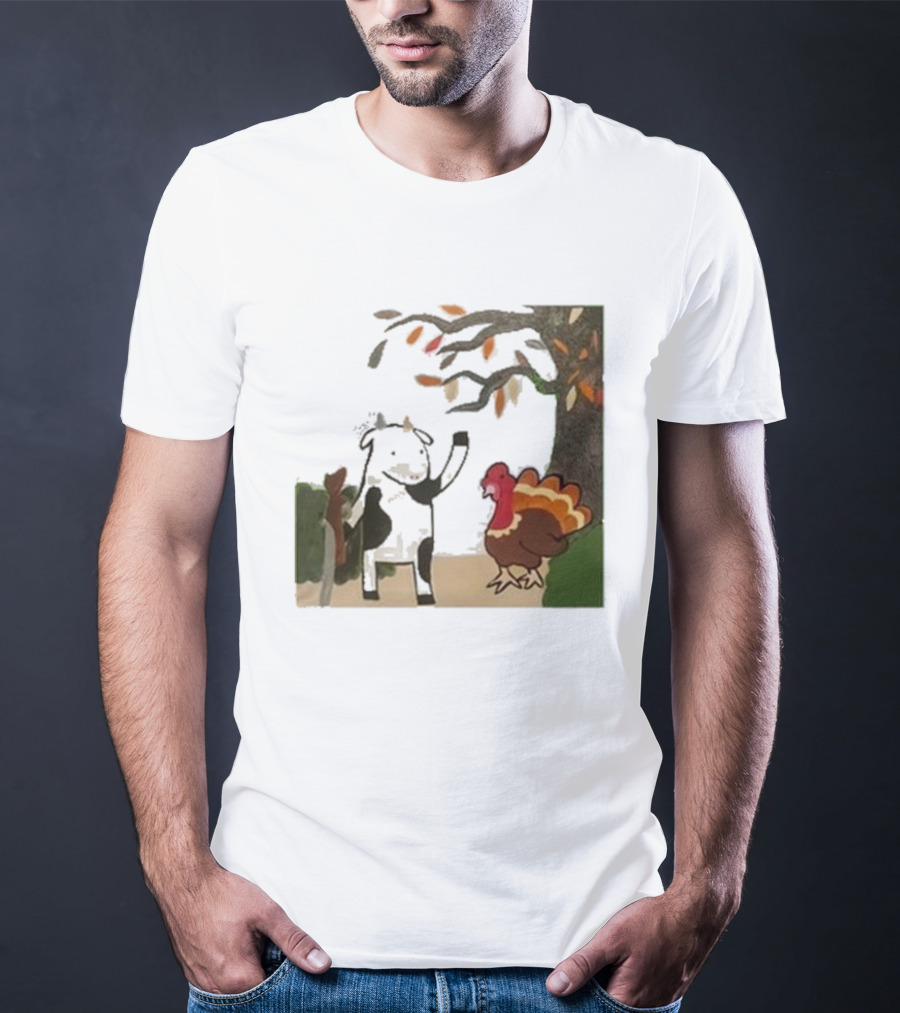 Leanbeefpatty Turkey Time Cow Under Autumn Tree T-Shirt