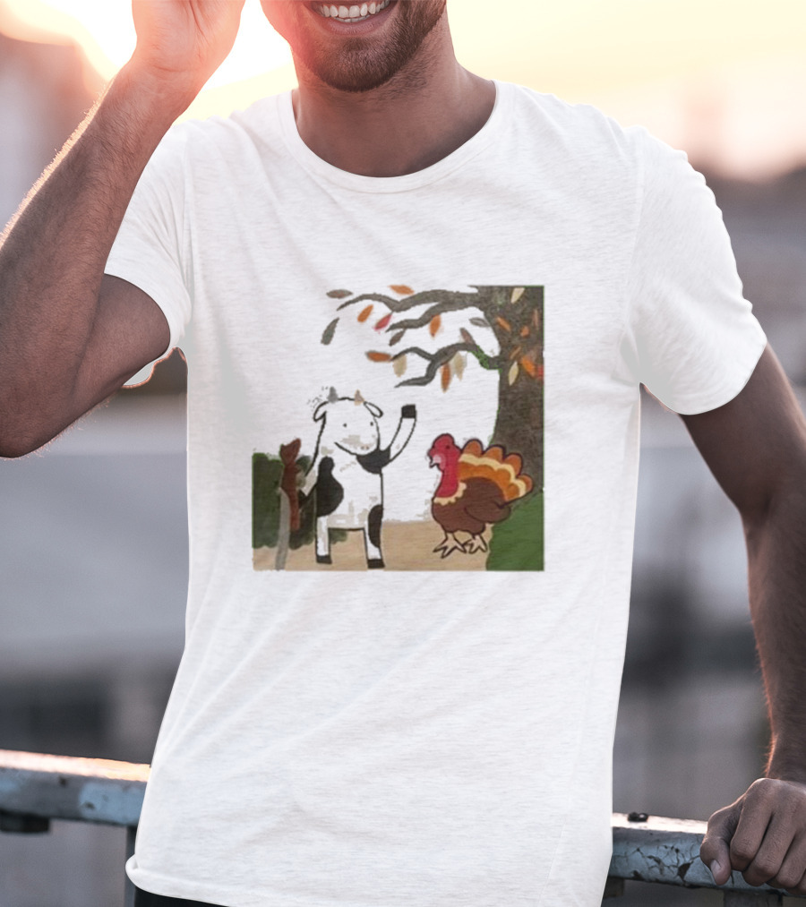 Leanbeefpatty Turkey Time Cow Under Autumn Tree T-Shirt