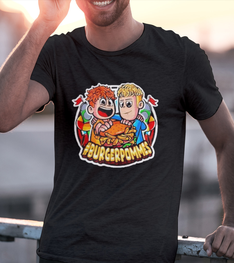 Burgerpommes Lukas Duo Eating Burger And Fries T-Shirt