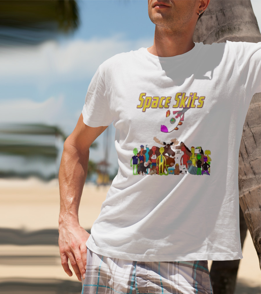 Space Skits Cartoon Characters And Whimsical Alien Crew T-Shirt