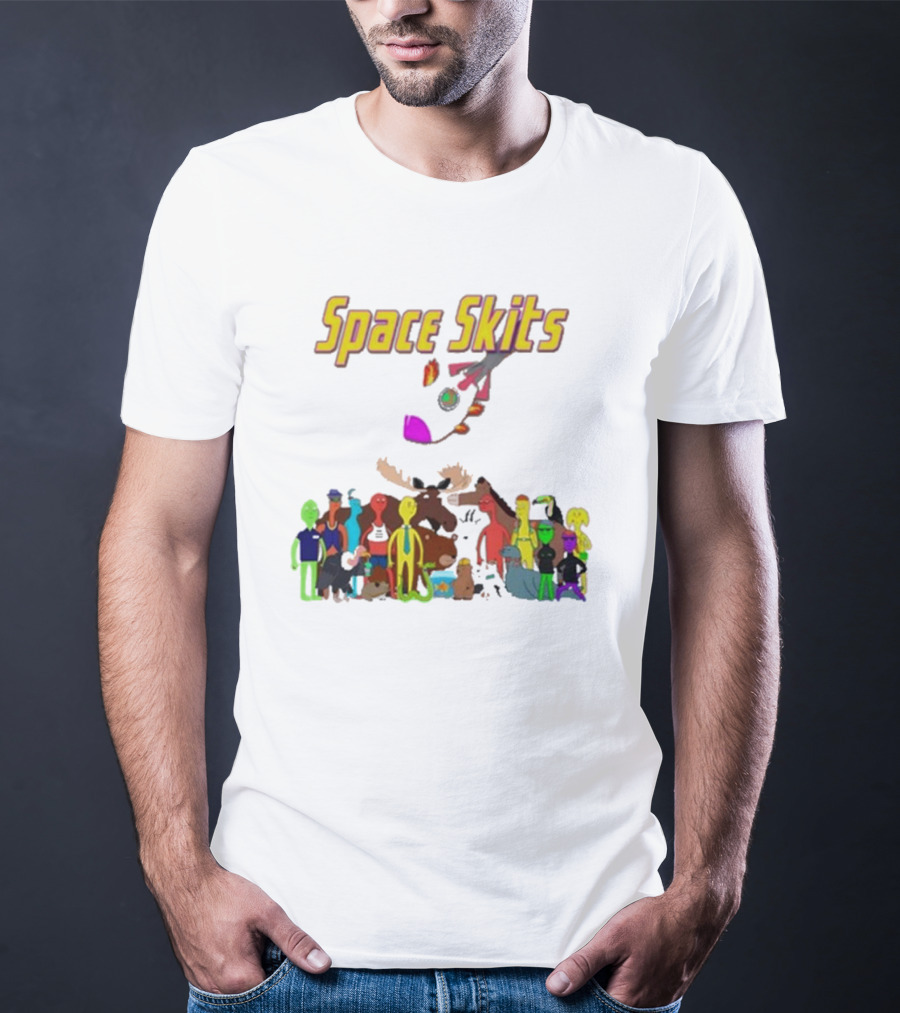 Space Skits Cartoon Characters And Whimsical Alien Crew T-Shirt